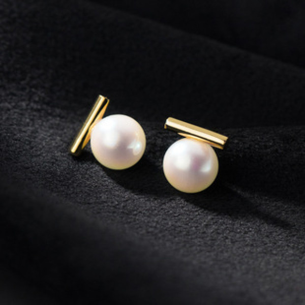 A38976 s925 sterling silver artificial pearl stud elegant design earrings