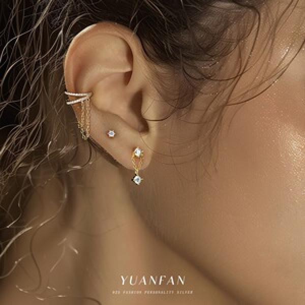 A44576 s925 sterling silver cubic zirconia fashion stud double layered dainty earrings