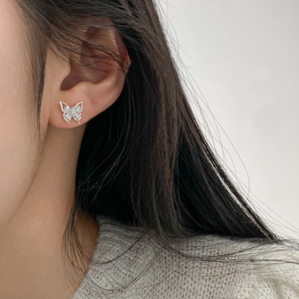 A44168 s925 sterling silver dainty simple elegant rhinestone butterfly stud earrings