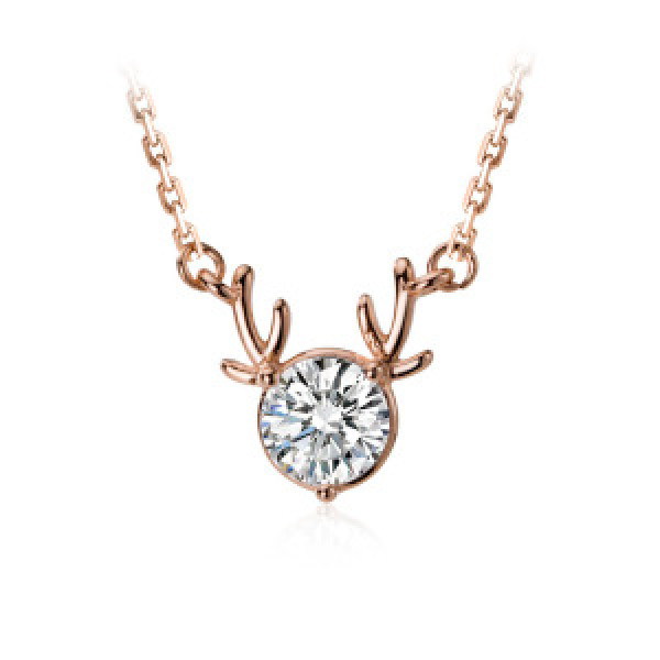 A44837 s925 sterling silver christmas rhinestone deer elegant trendy sweet necklace