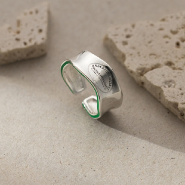 A38352 s925 sterling silver green letter wide elegant ring