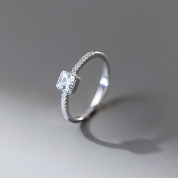 A43452 s925 sterling silver fashion trendy square rhinestone ring