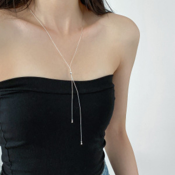 A46288 s925 silver simple fringe necklace