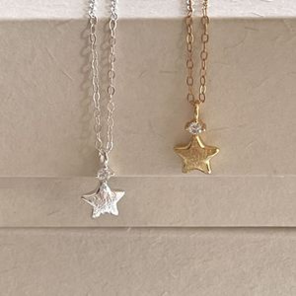 A44329 sterling silver cubic zirconia stars simple necklace