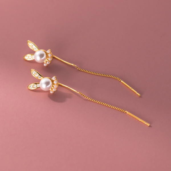 A40180 s925 sterling silver rhinestone rabbit string grade elegant earrings