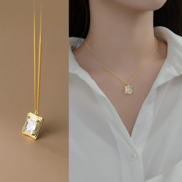 A43313 s925 silver elegant simple trendy artificial square necklace