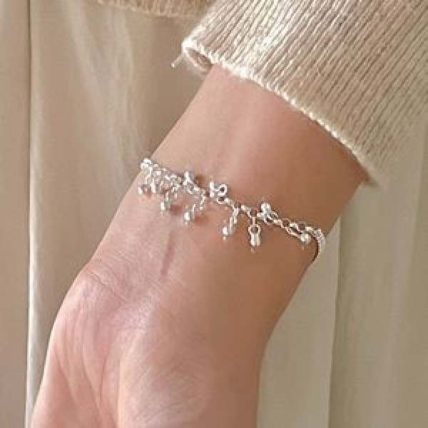 A44333 trendy sterling silver bead simple charm bracelet