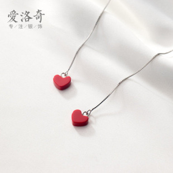 A40468 s925 silver sweet heart string long elegant simple heartshape