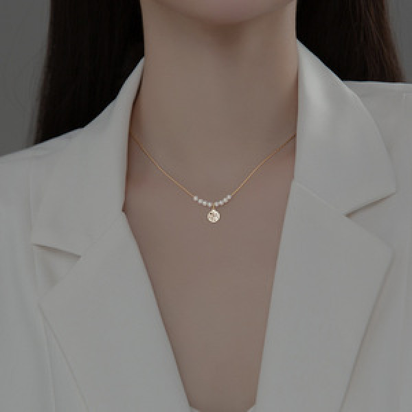 A45393 s925 silver trendy simple circle vintage elegant sweet necklace