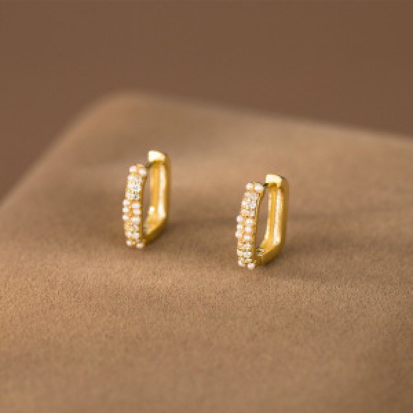 A44691 s925 sterling silver dainty simple elegant rhinestone square stud earrings