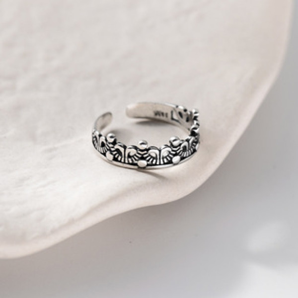 A42776 s925 silver cute hollowed crown elegant vintage thai ring