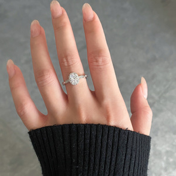 A45832 s925 sterling silver trendy sweet oval rhinestone simulatedring ring