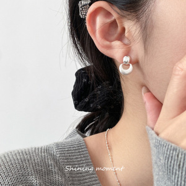 A45818 s925 sterling silver simple oval stud moon earrings