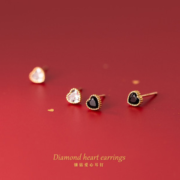 A32336 s925 sterling silver trendy sweet gold heart rhinestone earrings