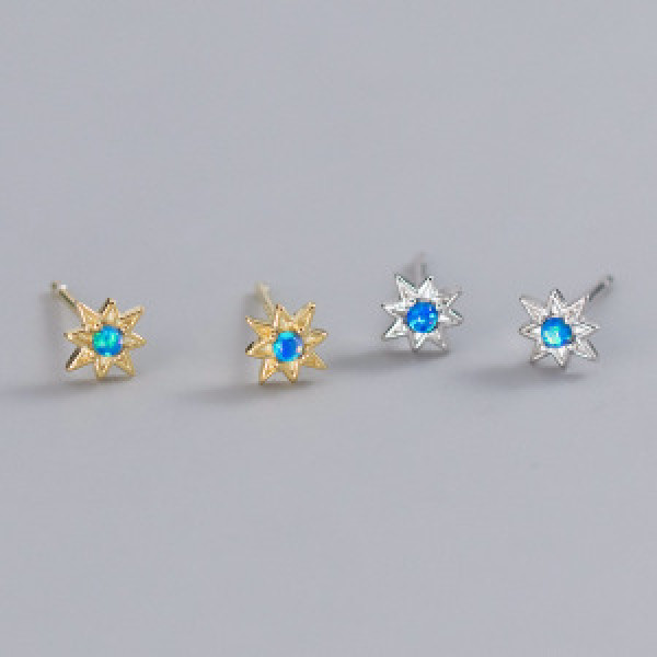 A44440 s925 sterling silver sweet blue artificial opal stud earrings