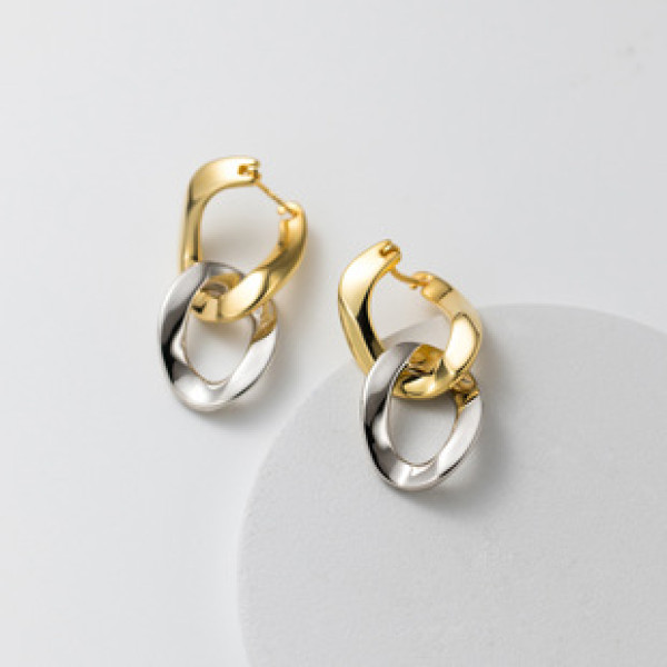 A39564 s925 sterling silver geometric double design earrings