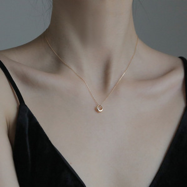 A45056 s925 silver sweet unique simple hollowed circle necklace