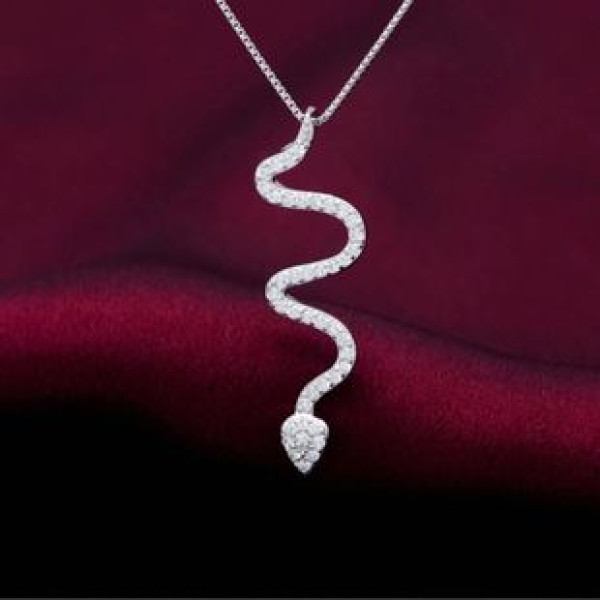 A40172 s925 silver fashion weave serpent sparkling rhinestone pendant elegant necklace
