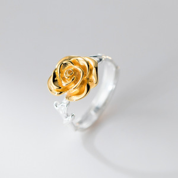 A45737 s925 sterling silver trendy sweet gold rose flower ring