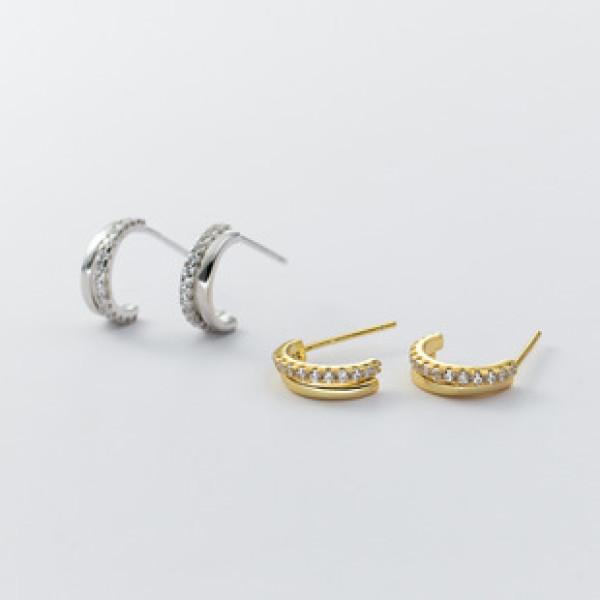 A40417 s925 sterling silver layered rhinestone stud design elegant earrings