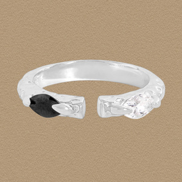 A45668 black white cubic zirconia sterling silver s925 ring