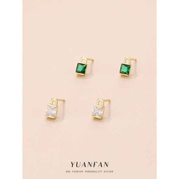 A43675 s925 sterling silver unique stud geometric square cubic zirconia earrings