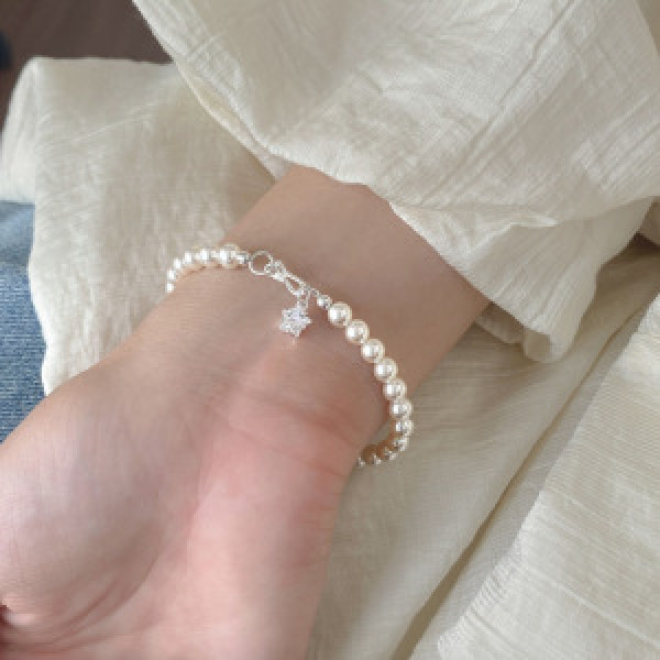 A46359 s925 silver sweet rhinestone stars charm bracelet