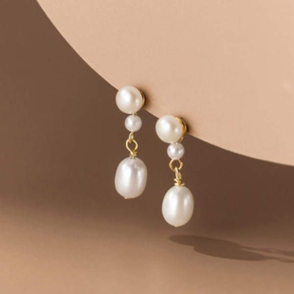 A39529 s925 sterling silver pearl pendant stud vintage elegant grade earrings