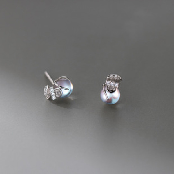 A43367 s925 sterling silver rhinestone copper glass stud fashion earrings