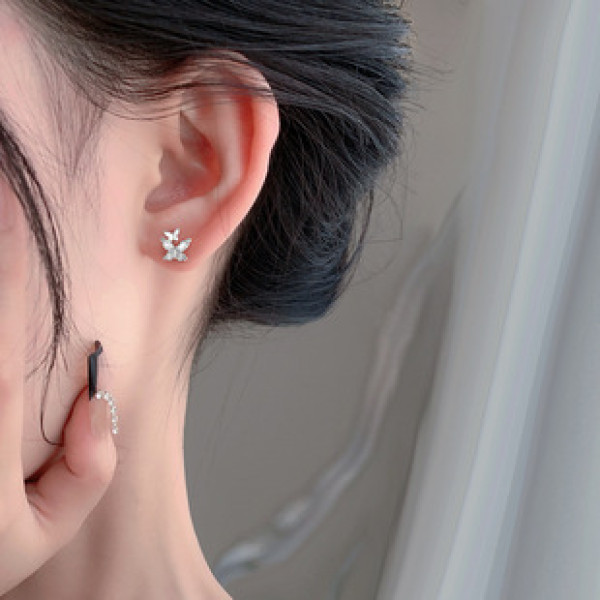 A41431 s925 sterling silver trendy rhinestone butterfly stud earrings