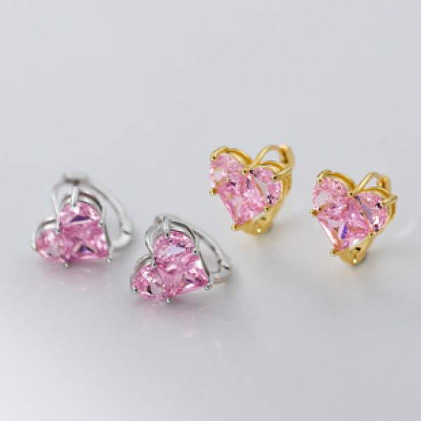 A41876 s925 sterling silver pink rhinestone heart fashion design earrings