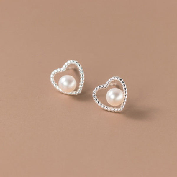 A43256 s925 sterling silver pearl twist heart design earrings
