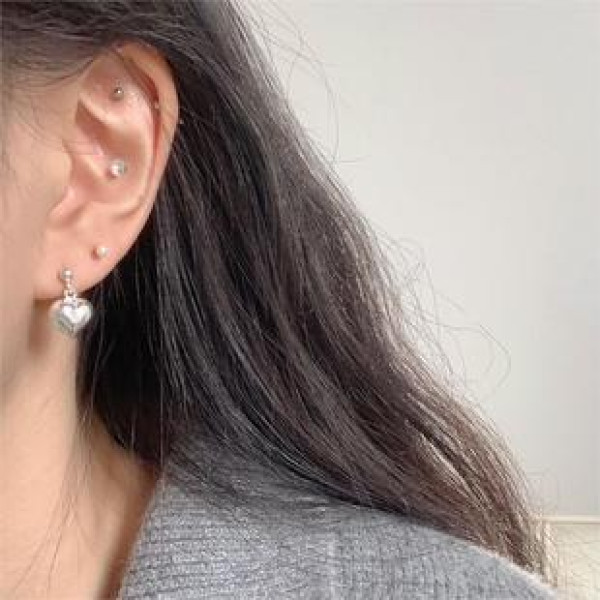A39926 sterling silver heart bead stud simple fashion elegant earrings