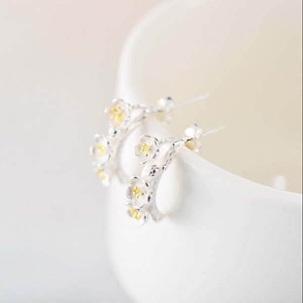 A41864 s925 sterling silver sweet tree flower stud earrings design earrings