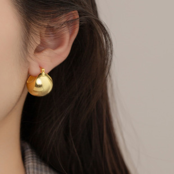A39329 s925 sterling silver gold metal ball stud vintage earrings