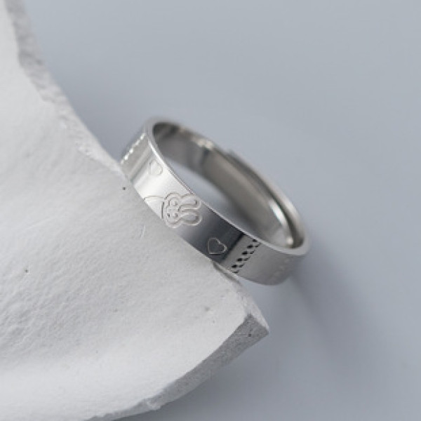 A38153 s925 sterling silver heart rabbit cute sweet fashion ring