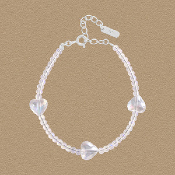 A45095 fashion heart crystal beaded charm sterling silver s925 bracelet
