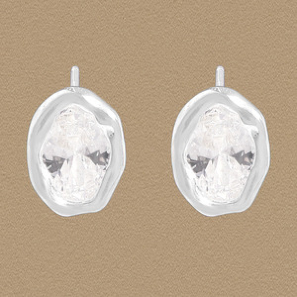 A45086 oval stud sterling silver s925 cubic zirconia earrings