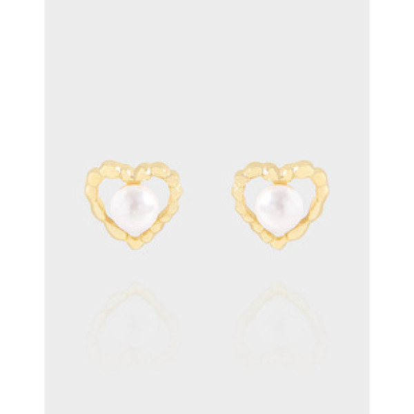 A40335 design wrinkled heart pearl stud sterling silver s925 earrings