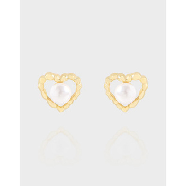 A40335 design wrinkled heart pearl stud sterling silver s925 earrings
