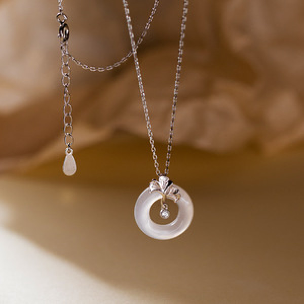 A43526 s925 sterling silver trendy sweet rhinestone circle necklace