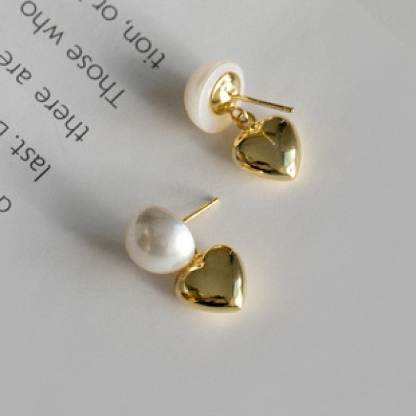 A43443 s925 sterling silver pearl heart stud vintage design elegant earrings