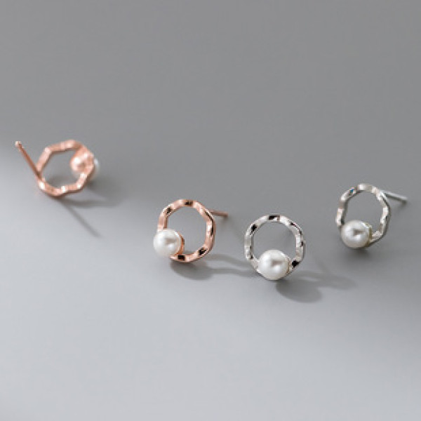 A43185 s925 sterling silver stud simple bar weave hollowed circle sweet earrings