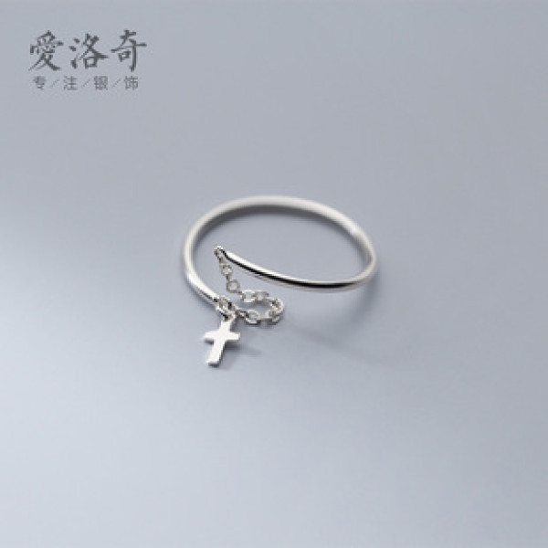 A42222 s925 silver simple chain bar elegant adjustable ring