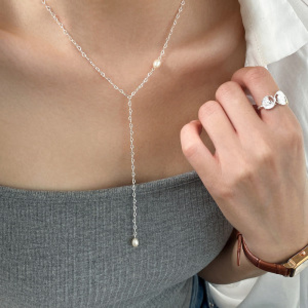 A44776 s925 sterling silver heart chain bar trendy fashion necklace