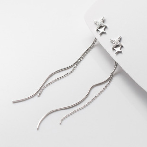 A39510 s925 sterling silver rhinestone fringe string elegant long earrings