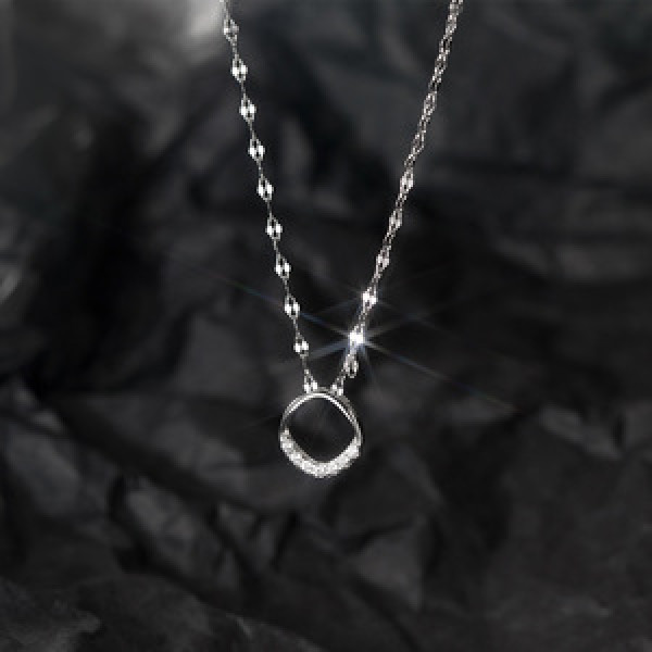 A45396 s925 silver trendy geometric rhombic rhinestone simple fashion necklace