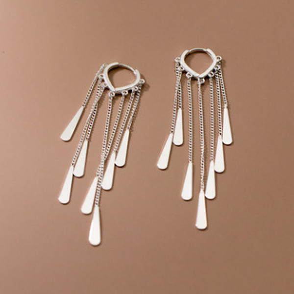 A37877 s925 silver teardrop fringe simple design elegant earrings