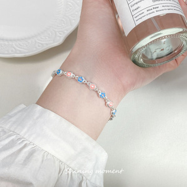 A46018 silver hot enamel colorful floral sweet butterfly charm bracelet