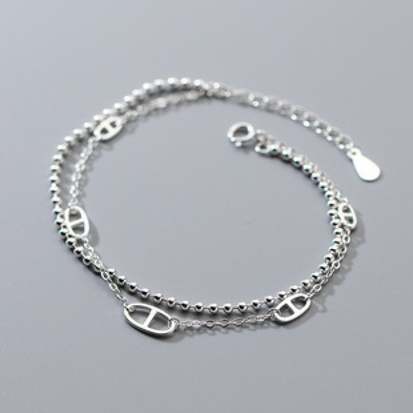 A43402 s925 silver doublelayer charm simple elegant bracelet